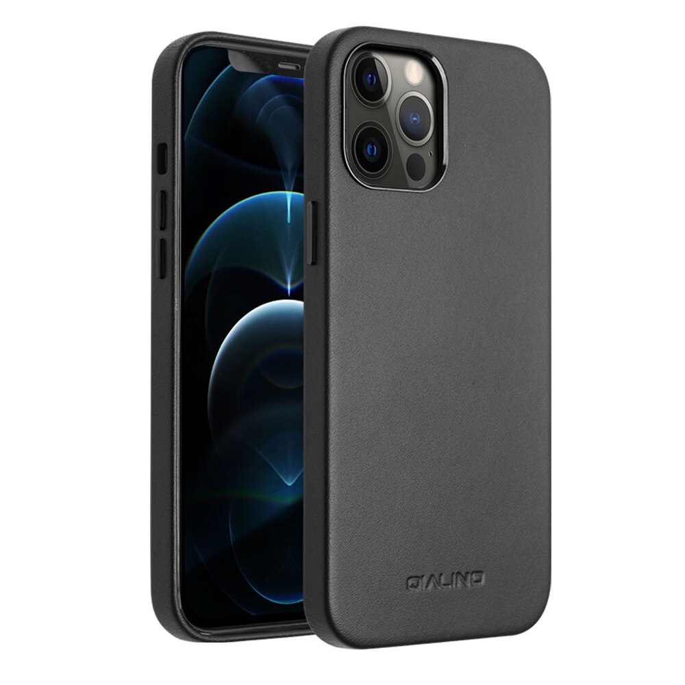 Husa iPhone 12 Pro, iPhone 12, Qialino Classic, slim din piele de vitel, tip back cover, culoare Negru