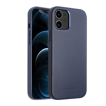 Husa iPhone 12 Mini, Qialino Classic, slim din piele de vitel, tip back cover, culoare Albastru Husa iPhone 12 Mini, Qialino Classic, slim din piele de vitel, tip back cover, culoare Albastru