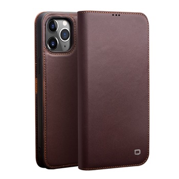 Husa pentru iPhone 13 Pro Max, Qialino Business Classic, din piele naturala, tip carte, cu buzunare carduri, stand, culoare Maro coffee Husa pentru iPhone 13 Pro Max, Qialino Business Classic, din piele naturala, tip carte, cu buzunare carduri, stand, culoare Maro coffee