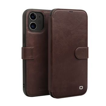 Husa iPhone 12 Mini, Qialino, piele naturala tip portofel, inchidere magnetica, protectie 360, culoare Maro coffee Husa iPhone 12 Mini, Qialino, piele naturala tip portofel, inchidere magnetica, protectie 360, culoare Maro coffee