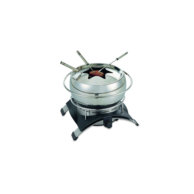 Set Fondue Novis, INOX, otel inoxidabil, temperatura reglabila, 6 furculite, capacitate 2l, antiaderent, design elegant, argintiu