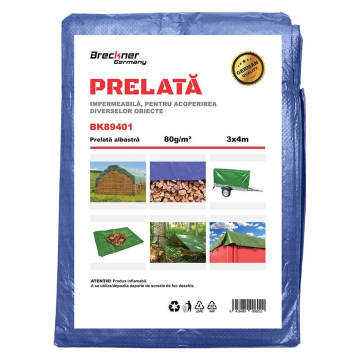 Prelata cu ochiuri de prindere 80g/m2 albastra 3x4m Breckner Germany