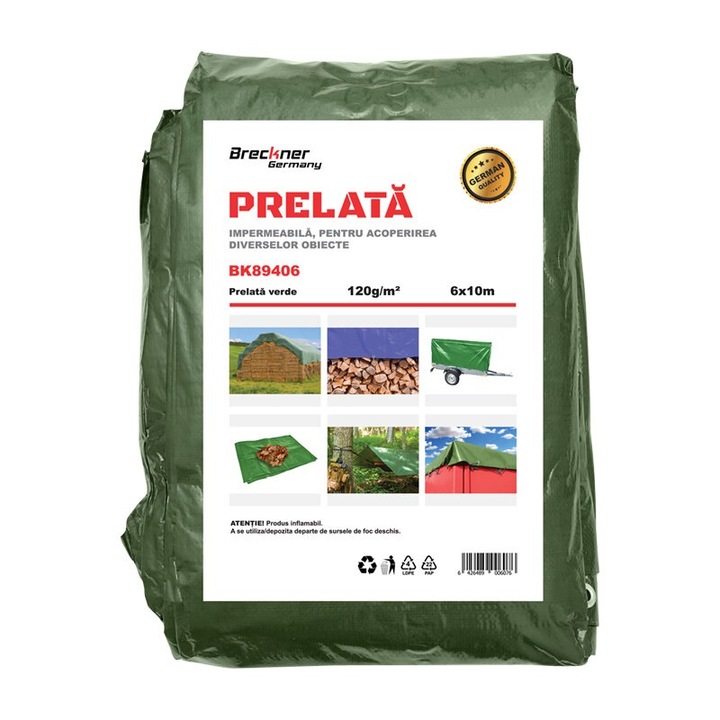 Prelata cu ochiuri de prindere 120g/m2 verde 6x10m Breckner Germany