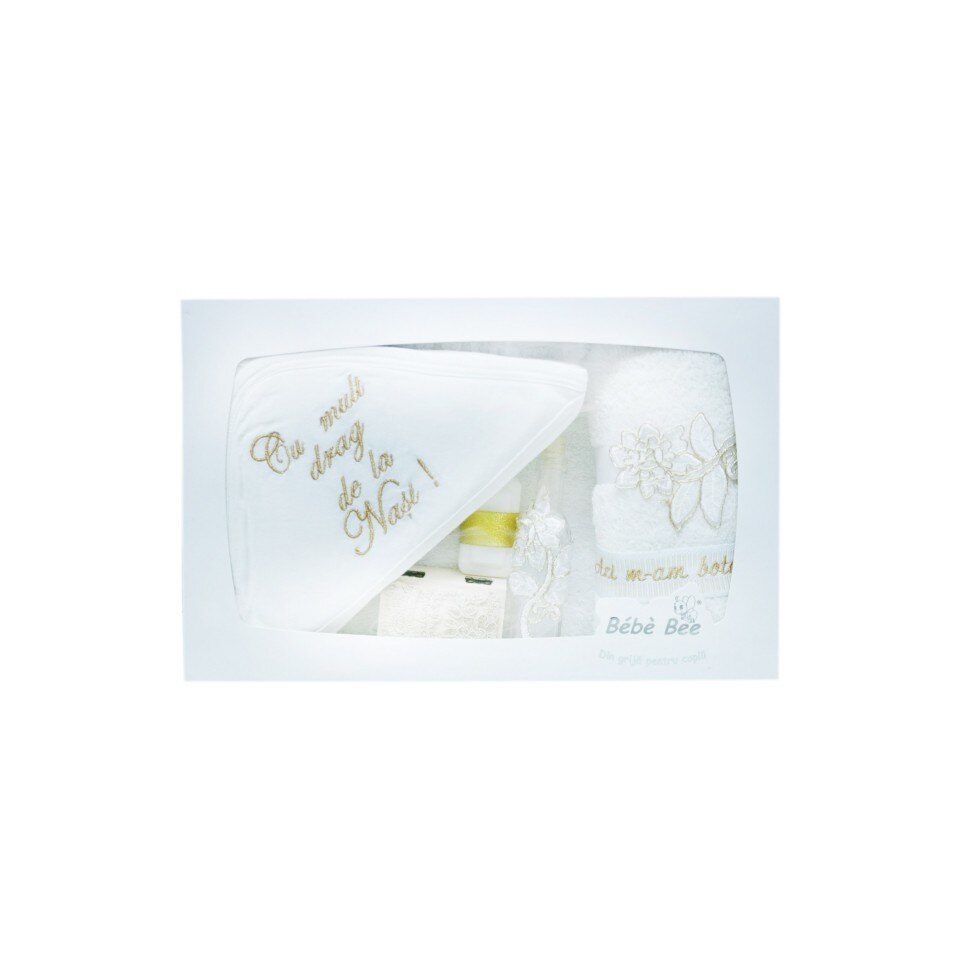 Trusou brodat pentru botez, 7 piese, alb-auriu, dae6920