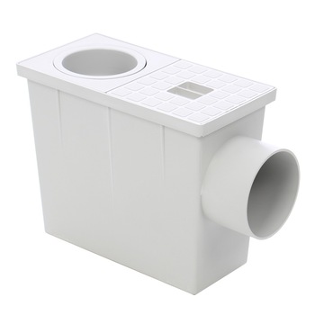 Camin pluvial pentru burlan D.80/100, Gri, cu sifon si iesire orizontala D.100 Camin pluvial pentru burlan D.80/100, Gri, cu sifon si iesire orizontala D.100