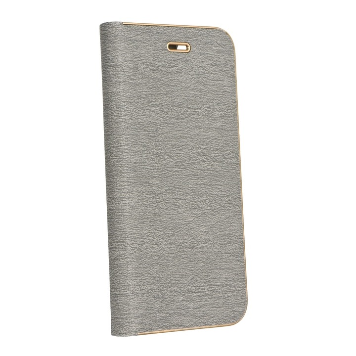 Luna Book elegáns flipes oldalra nyíló bőr hatású telefontok, alumínium éllel - Samsung Galaxy S20 FE / S20 FE 5G, Ezüst