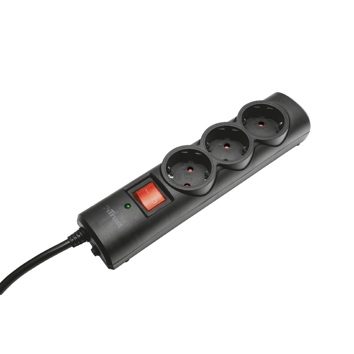 Prelungitor Trust, 3 prize, intrerupator, protectie copii, 1.8 m, Negru