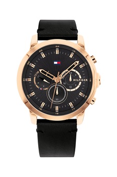 Tommy Hilfiger, Ceas cronograf cu o curea din piele, Negru Tommy Hilfiger, Ceas cronograf cu o curea din piele, Negru