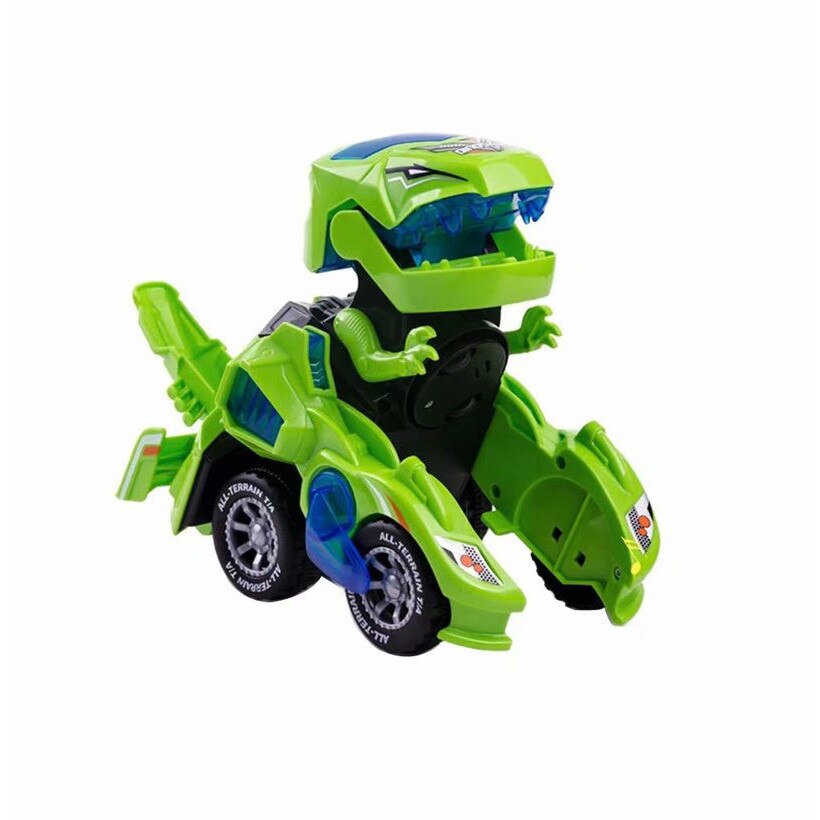 Masinuta de jucarie transformabila in dinozaur ASKSA, Cu muzica si lumina LED, ABS, Verde