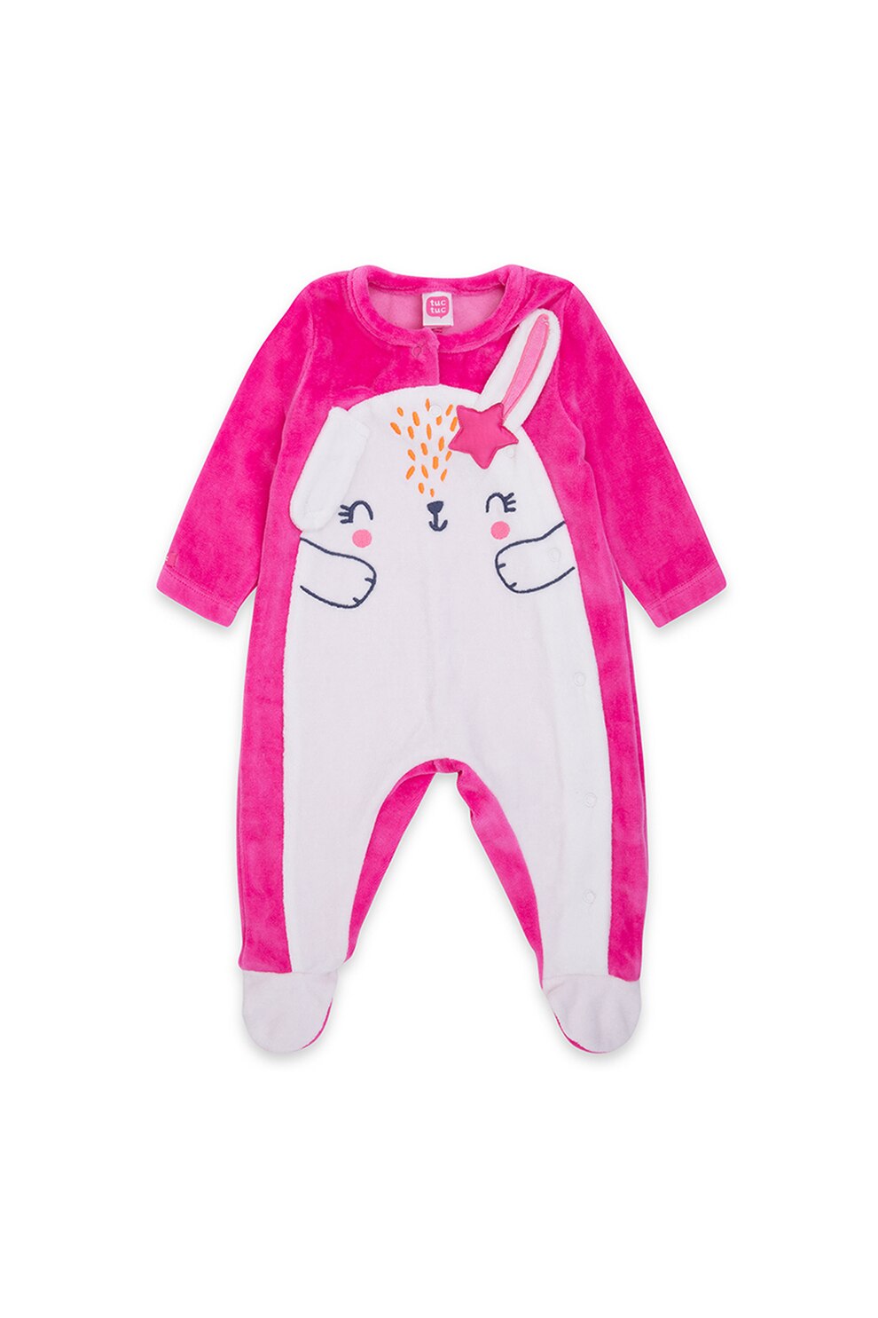 Tuc Tuc, Salopeta de catifea cu botosei, Roz aprins/Alb, 72-74 CM