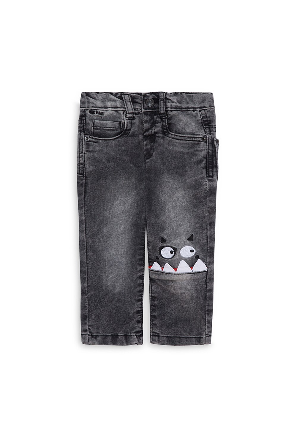 Tuc Tuc, Blugi drepti cu aplicatie, Gri inchis, 111-116 CM