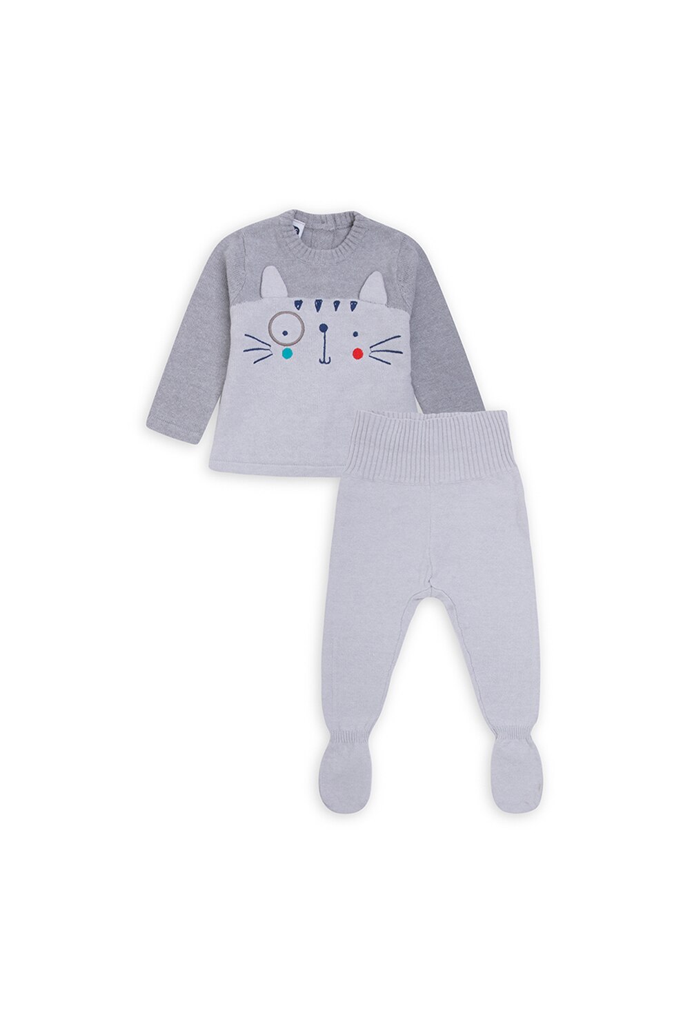 Tuc Tuc, Set de bluza tricotata si pantaloni cu botosei - 2 piese Gri melange, Gri melange, 72-74 CM