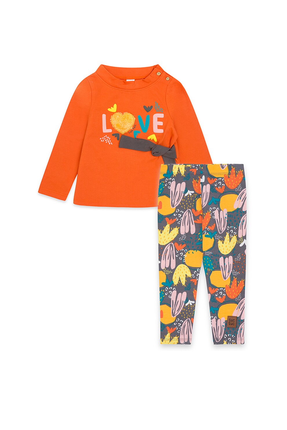 Tuc Tuc, Set de bluza si pantaloni - 2 piese, Oranj mandarina/Gri inchis/Galben, Oranj mandarina/Gri inchis/Galben, 72-74 CM