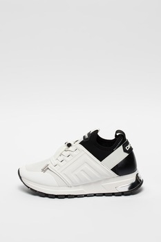 DKNY, Pantofi sport din piele ecologica si material textil Misti, Alb/Negru, 10 DKNY, Pantofi sport din piele ecologica si material textil Misti, Alb/Negru, 10
