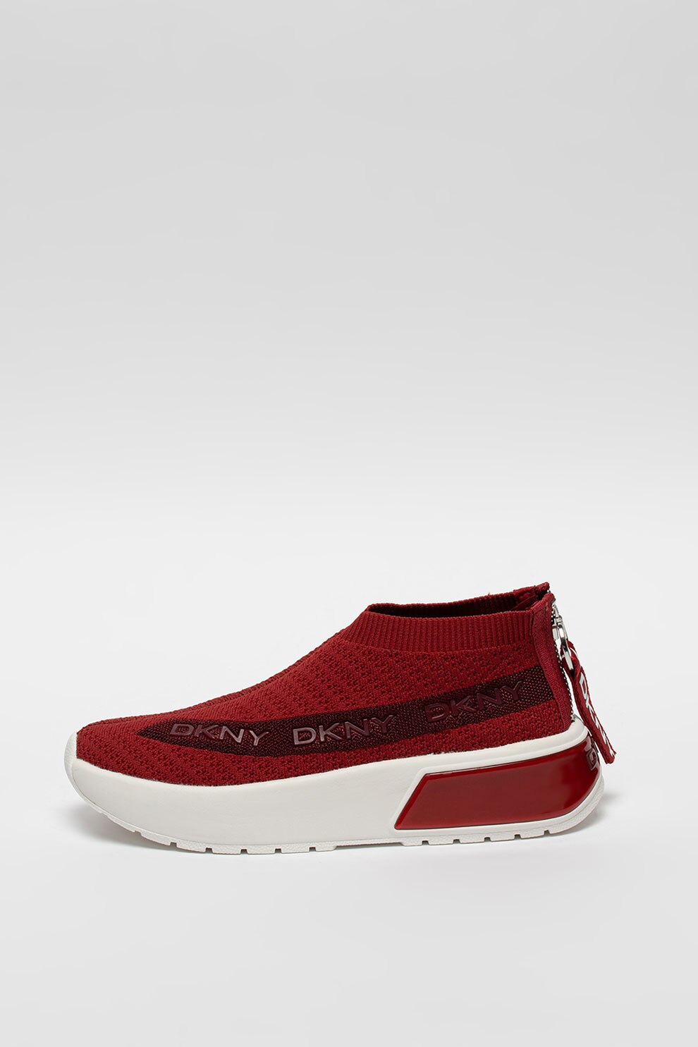 DKNY, Pantofi sport din material textil cu aplicatii logo Draya, Rosu inchis, 10