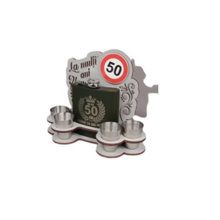 Set plosca cu 4 pahare din metal, pentru aniversarea de 50 de ani, 250 gr