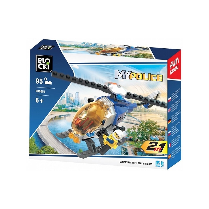 Set de construit Blocki My Police, Elicopter,95 piese Multicolor, 6 ani +