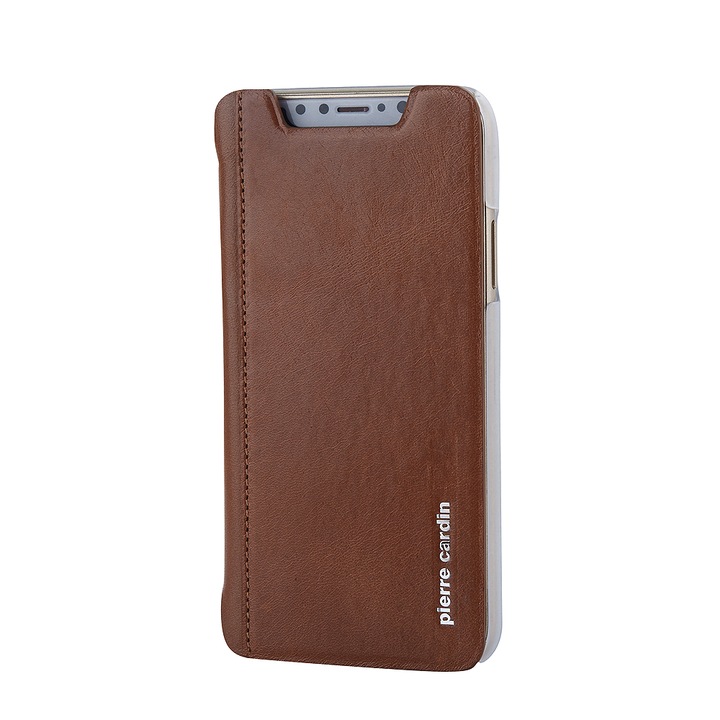 Husa, Pierre Cardin, Piele, Pentru iPhone X, XS, Maro