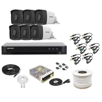 Kit Supraveghere Hikvision 6 Camere 2MP, 1080P, Exterior 80m Smart IR + DVR 8 canale video 4MP/2MP + Accesorii Kit Supraveghere Hikvision 6 Camere 2MP, 1080P, Exterior 80m Smart IR + DVR 8 canale video 4MP/2MP + Accesorii