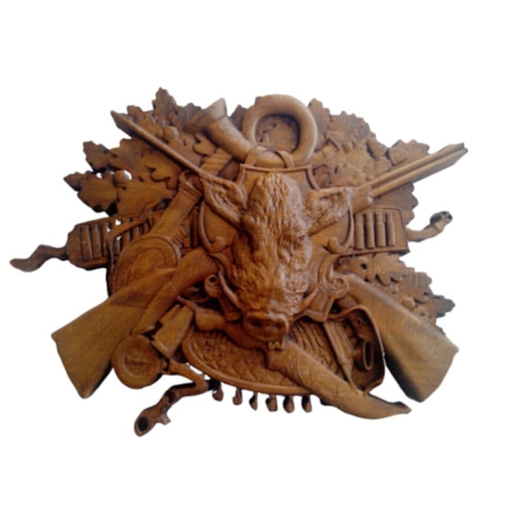 картина дърворезба Платоним, Глава глиган с пушки 45х36