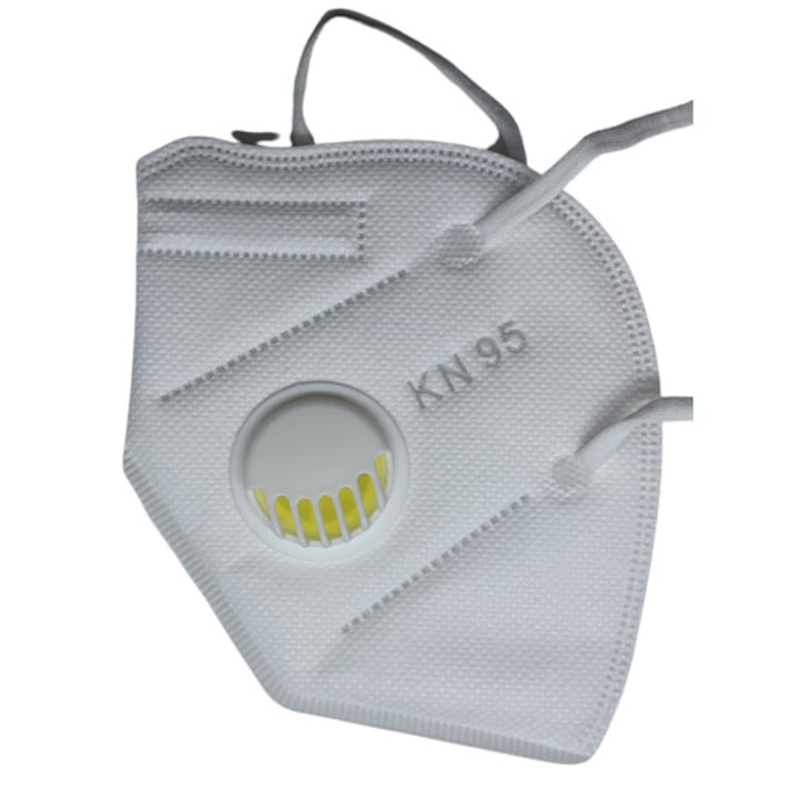 Предпазна маска SHUEN KN95 с клапан, 5 слойна, За Многократна Употреба. Респираторна, Бяла, 1 Брой