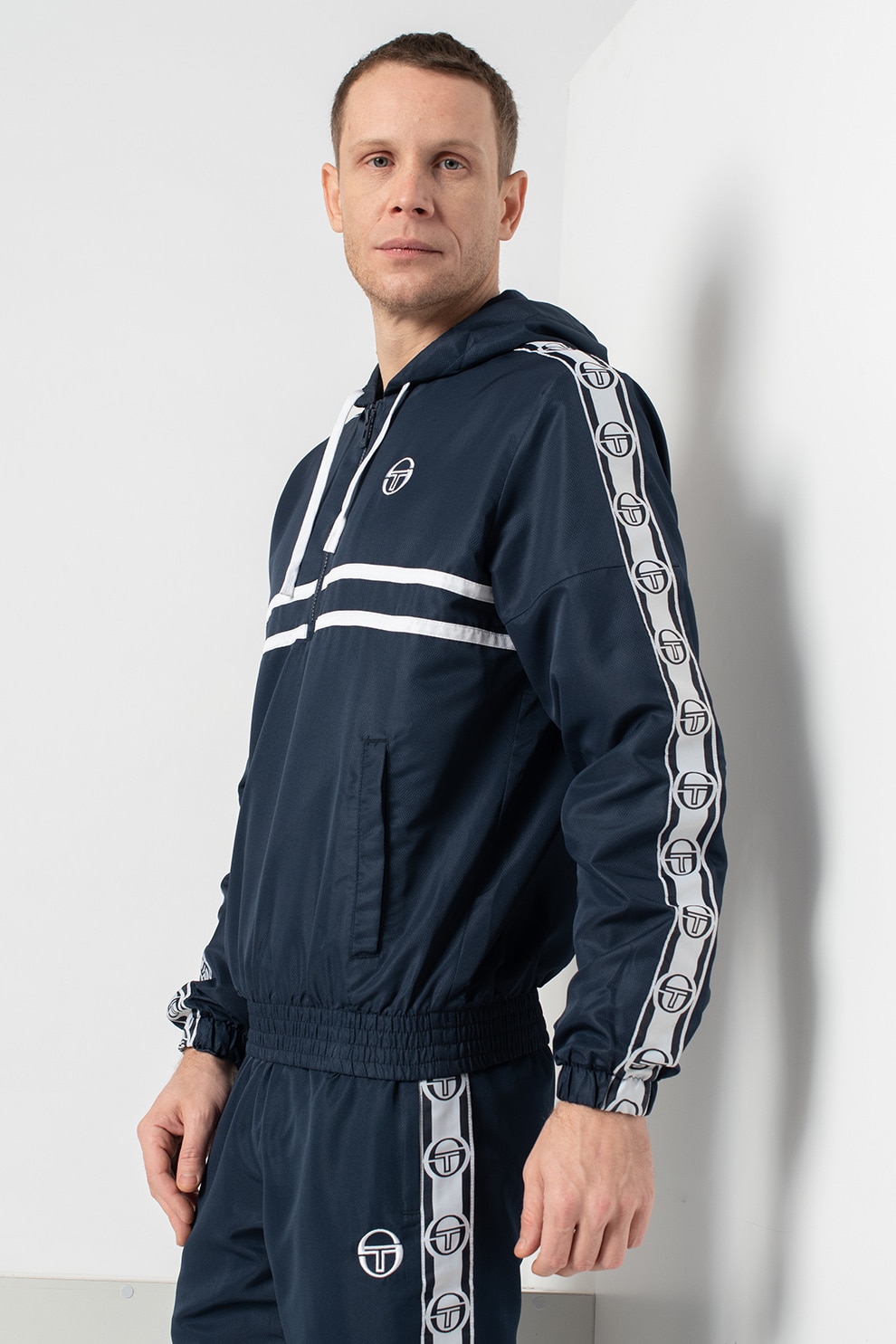 Sergio Tacchini, Hanorac sport cu benzi logo, Bleumarin/Alb