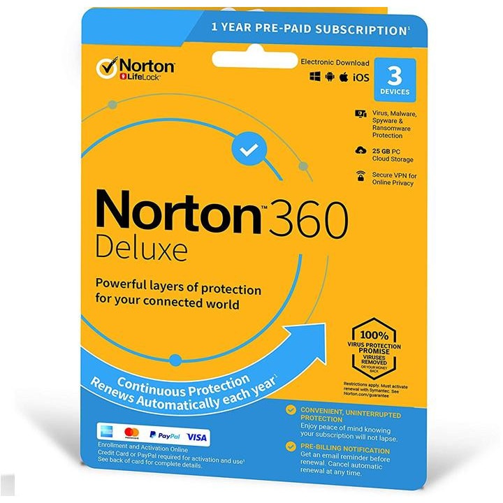 Symantec Norton 360 Deluxe 25GB CZ (1 User/3 Device/1 Year) 21405802 (Digitális Kulcs)