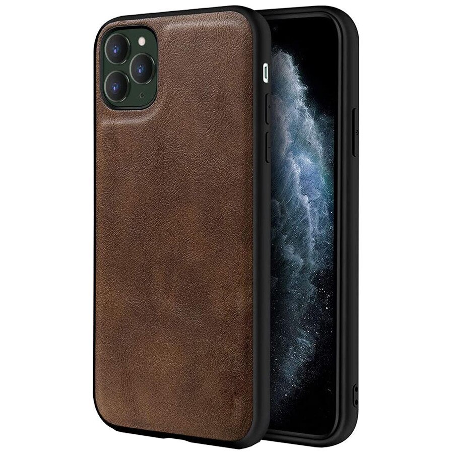Husa protectie pentru iPhone 11, Ultra Slim, din piele, Maro, Joyshell