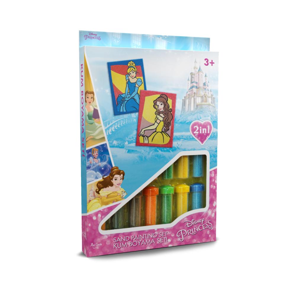 Set creativ pictura cu nisip colorat, Printesele Disney Belle & Cenusareasa, 2 planse 16,5 x 23,5 cm, 15 tuburi nisip multicolor, 1 penseta, 2 folii protectie, + 3 ani