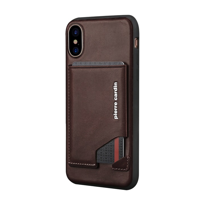 Husa telefon, Pierre Cardin, Pentru iPhone X, XS, Piele, Maro