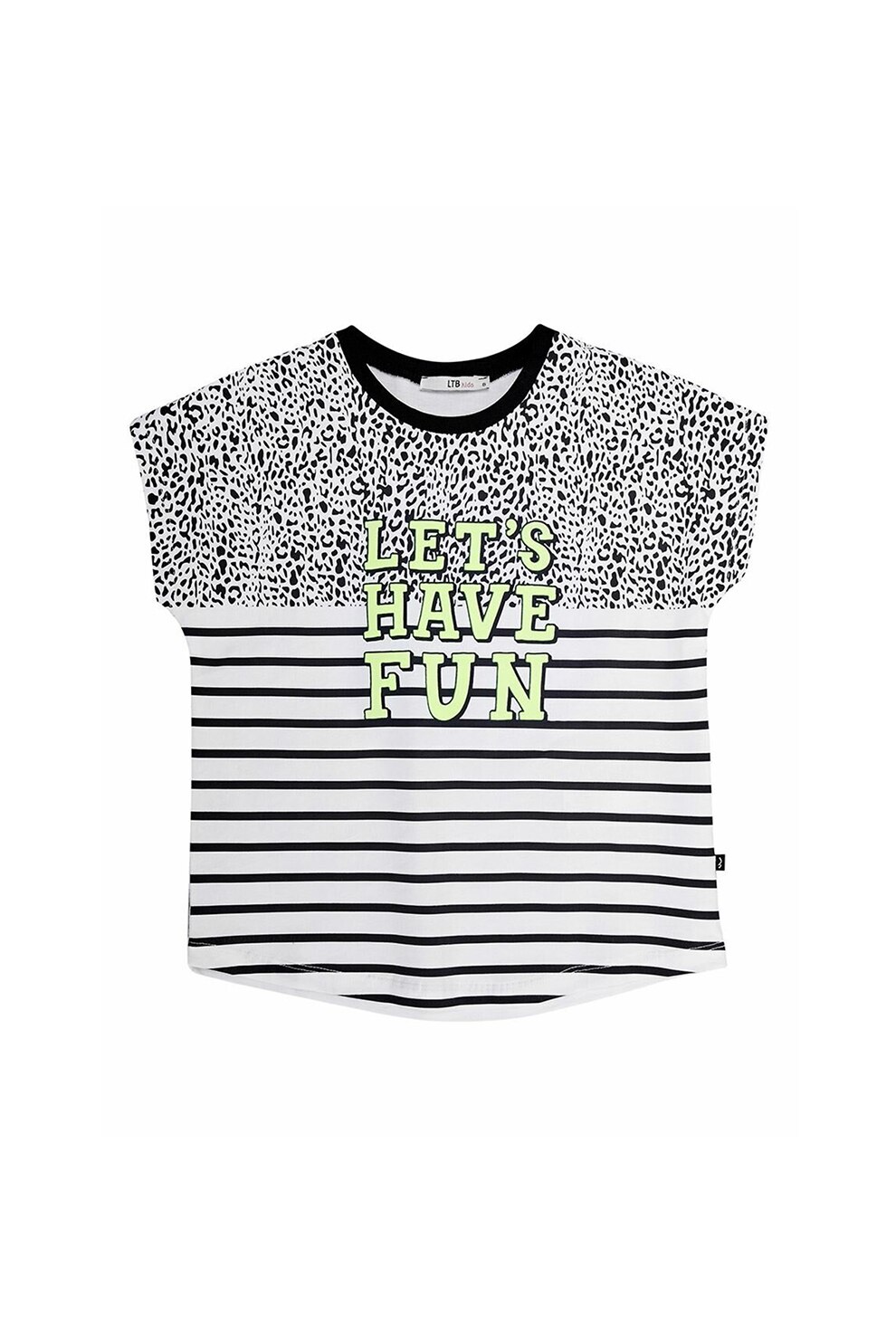 LTB, Tricou cu dungi si animal print Raweso, Negru/Alb