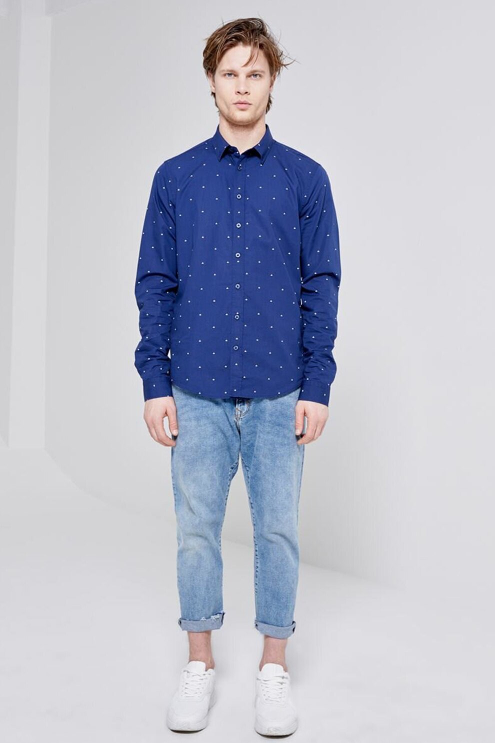 LTB, Camasa cu model cu guler clasic Honides, Bleumarin/Alb