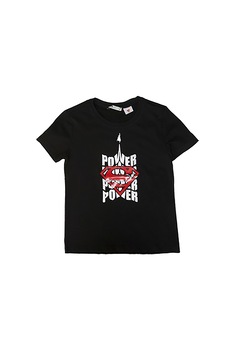 LTB, Tricou cu decolteu la baza gatului si imprimeu text Nogoke, Negru/Alb/Rosu LTB, Tricou cu decolteu la baza gatului si imprimeu text Nogoke, Negru/Alb/Rosu