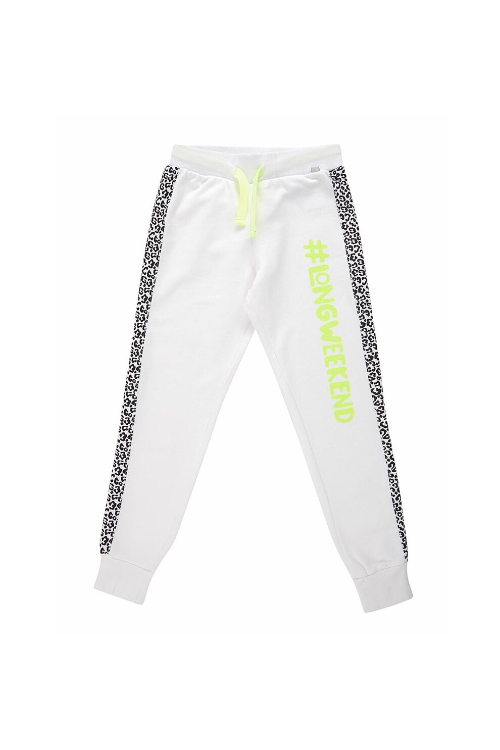 LTB, Pantaloni sport cu animal print Towiwe, Alb/Verde neon
