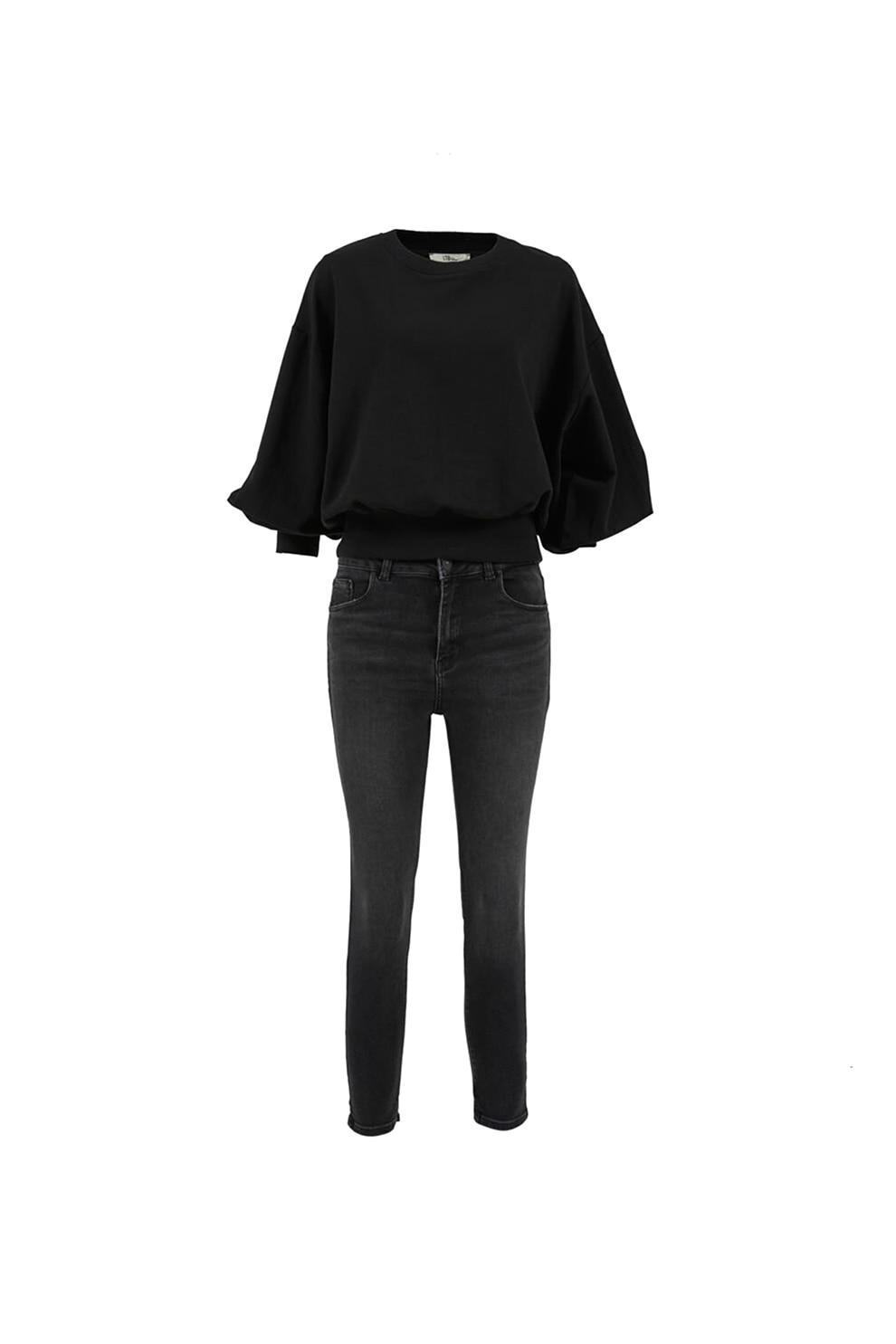 LTB, Bluza sport cu maneci bufante Mehito, Negru, L