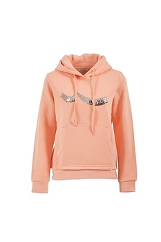 LTB, Hanorac cu buzunar kangaroo si logo cu paiete Zonede, Roz somon LTB, Hanorac cu buzunar kangaroo si logo cu paiete Zonede, Roz somon