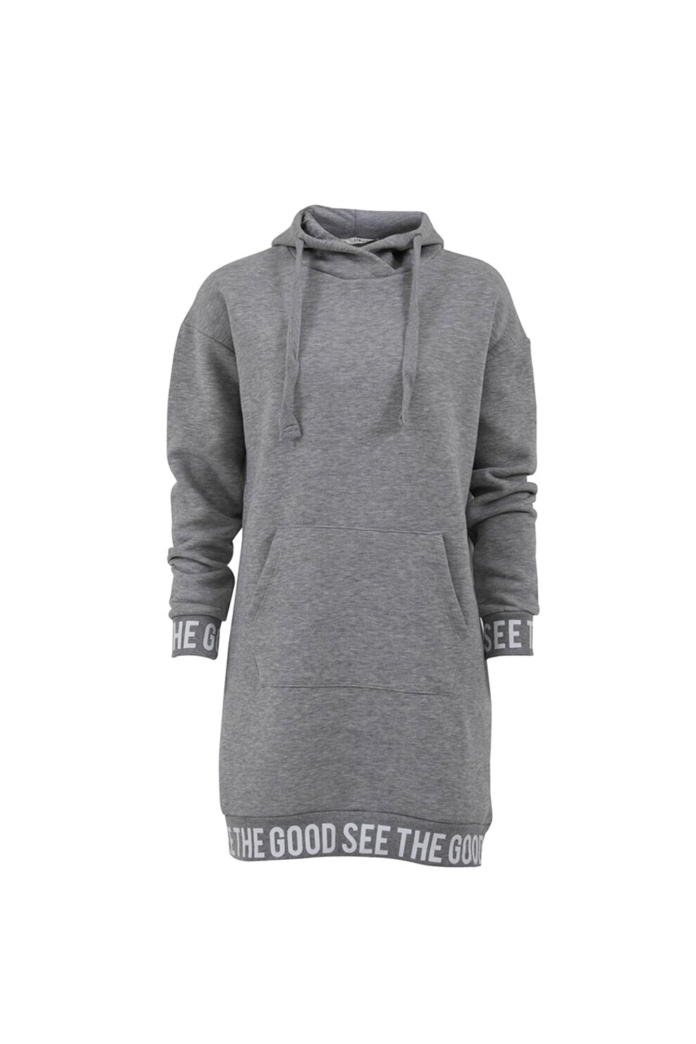 LTB, Rochie tip hanorac cu buzunar kangaroo Bazepe, Gri melange