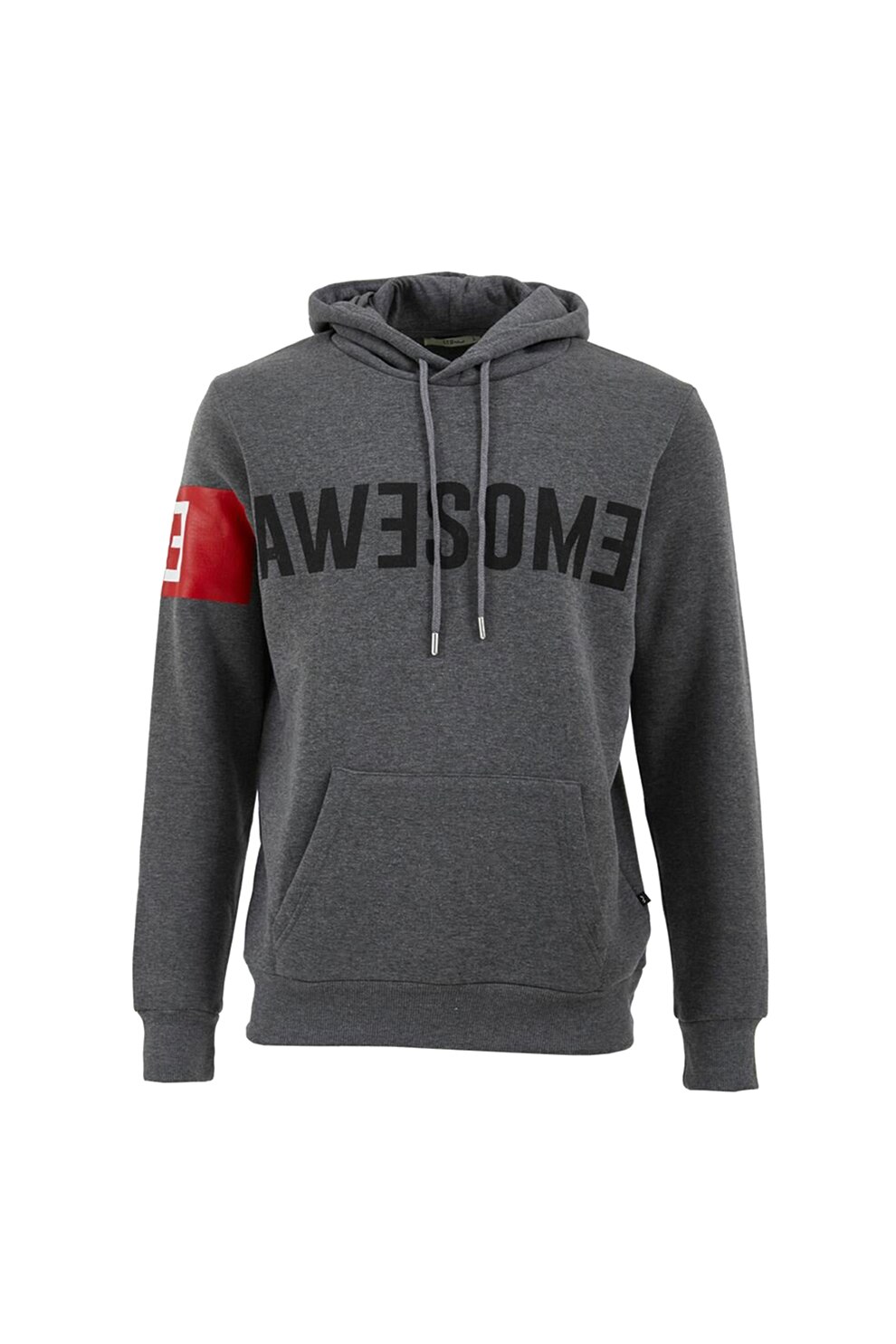 LTB, Hanorac cu snur de ajustare si imprimeu text supradimensionat Ronida, Gri inchis melange/negru/rosu, L