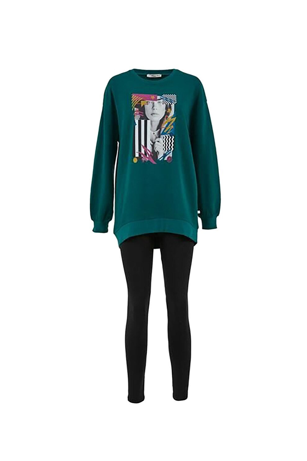 LTB, Bluza sport cu imprimeu grafic Pafoji, Verde persan