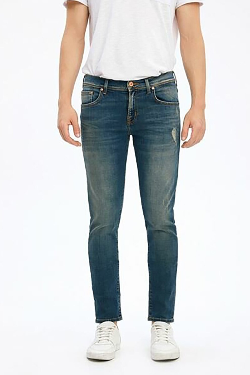 LTB, Blugi skinny cu aspect decolorat Diego X, Albastru inchis/Verde, W36-L32