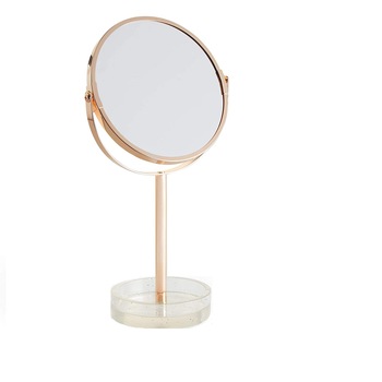 Oglinda rotunda cosmetica, cu finisaj auriu si suport cu sclipici Beautify 4000113 Oglinda rotunda cosmetica, cu finisaj auriu si suport cu sclipici Beautify 4000113