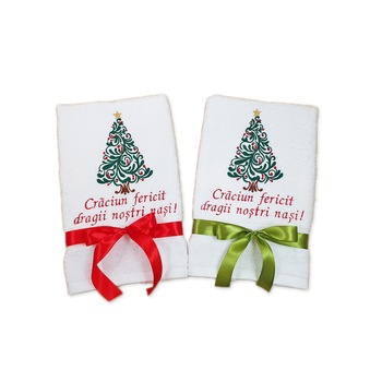 Set 2 prosoape brodate pentru nasi, Craciun, dimensiune 50x100 cm, bumbac Set 2 prosoape brodate pentru nasi, Craciun, dimensiune 50x100 cm, bumbac