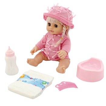Set papusa M-Toys Amy cu functii si 4 accesorii, 35 cm Set papusa M-Toys Amy cu functii si 4 accesorii, 35 cm