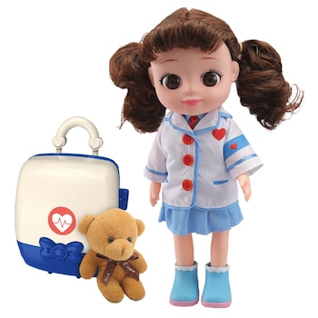 Set papusa M-Toys Mia cu functii, ursulet plus si accesorii doctor, 35 cm Set papusa M-Toys Mia cu functii, ursulet plus si accesorii doctor, 35 cm