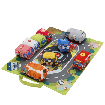 Set M-Toys covor de joaca si masinute din material textil, 9 piese Set M-Toys covor de joaca si masinute din material textil, 9 piese