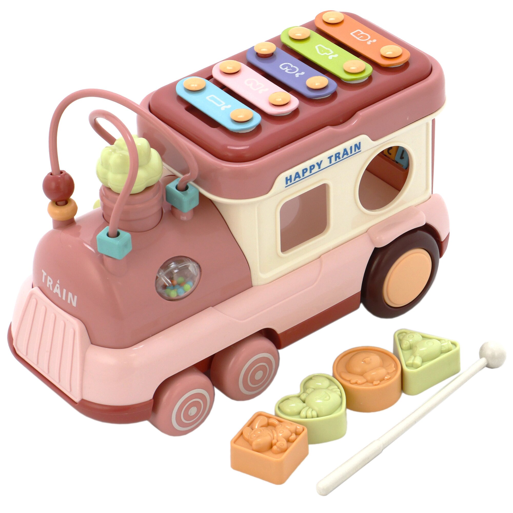 Jucarie M-Toys Locomotiva cu toba si sunete, roz