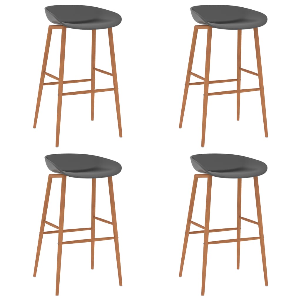Set 4 scaune de bar, vidaXL, Plastic/Metal, 48 x 47,5 x 95,5 cm, Gri/Maro