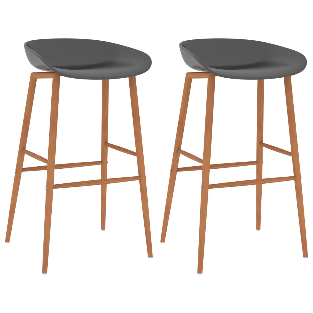 Set 2 scaune de bar, vidaXL, Plastic/Metal, 28x27,5x95,5cm, Gri/Maro