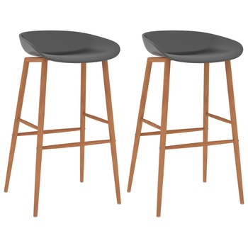 Set 2 scaune de bar, vidaXL, Plastic/Metal, 28x27,5x95,5cm, Gri/Maro