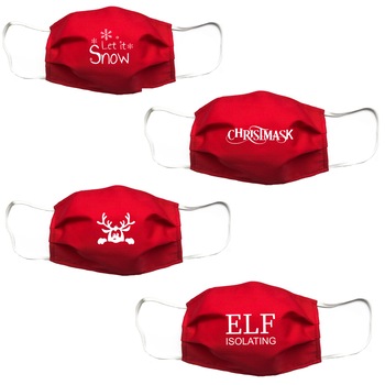 Set 4 masti personalizate reutilizabile, pentru Adulti, de Craciun, din material textil, cu imprimeuri, rosii Set 4 masti personalizate reutilizabile, pentru Adulti, de Craciun, din material textil, cu imprimeuri, rosii